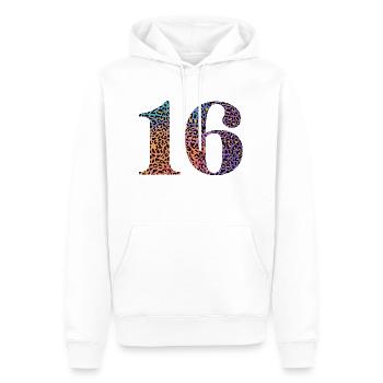 16e anniversaire léopard - Sweat à capuche Premium bio Homme - blanc - Devant - Nico (187cm)