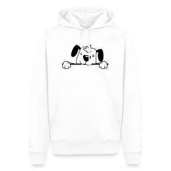chien derrière le mur clôture signe regarder heureux mignon - Sweat à capuche Premium bio Homme - blanc - Devant - Nico (187cm)