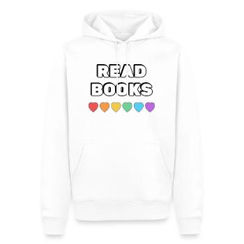 Lire des livres Rainbow Hearts - Sweat à capuche Premium bio Homme - blanc - Devant - Nico (187cm)