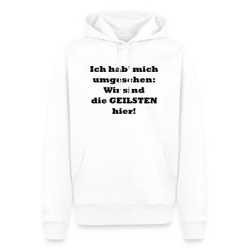 Wir sind die Geilsten! - Männer Premium Bio Hoodie - Weiß - Vorne - Nico (187cm)