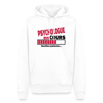psychologue en cours - Sweat à capuche Premium bio Homme - blanc - Devant - Nico (187cm)