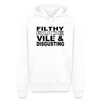 Filthy, Rude, Vile & Disgusting - Men’s Premium Organic Hoodie - white - Front - Nico (187cm)