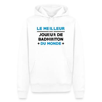 Badminton / Badiste / Tennis / Raquette / Sport - Sweat à capuche Premium bio Homme - blanc - Devant - Nico (187cm)