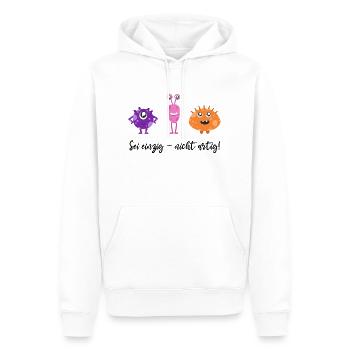 SEI EINZIG - NICHT ARTIG Lebensmotto süße Monster - Männer Premium Bio Hoodie - Weiß - Vorne - Nico (187cm)