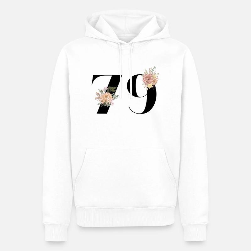 79e anniversaire fleuris (Cadeau de 79 ans) - Sweat à capuche Premium bio Homme - blanc