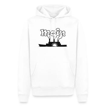 Ein dampfendes Moin - Schaufelrad dampft MOIN - Männer Premium Bio Hoodie - Weiß - Vorne - Nico (187cm)