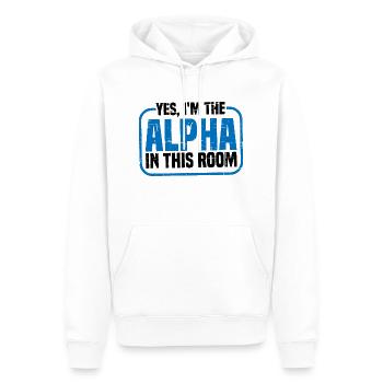 Oui, je suis l’Alpha dans cette pièce 14 - Sweat à capuche Premium bio Homme - blanc - Devant - Nico (187cm)