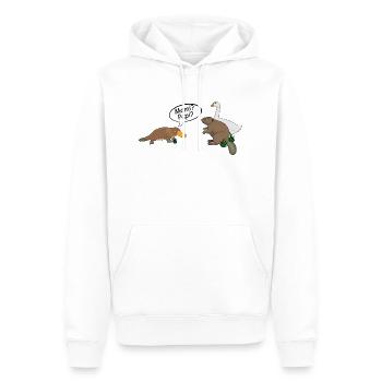 Schnabeltier versus Bieber und Ente - Mama & Papa - Männer Premium Bio Hoodie - Weiß - Vorne - Nico (187cm)