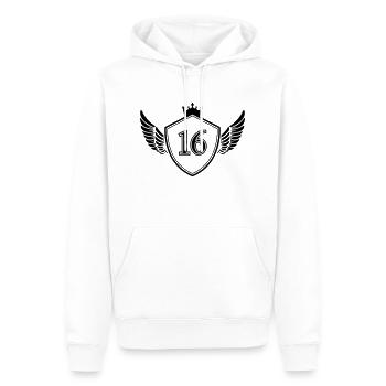 wappen 16 - Männer Premium Bio Hoodie - Weiß - Vorne - Nico (187cm)