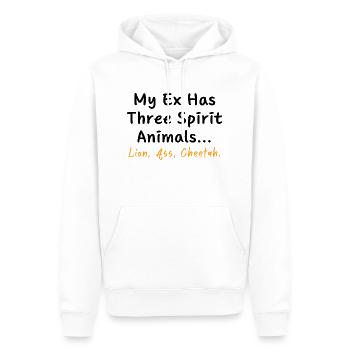 Mein EX hat drei Geistertiere Löwe,, Gepard - Männer Premium Bio Hoodie - Weiß - Vorne - Nico (187cm)