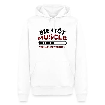Bientôt musclé veuillez patienter 2 - Sweat à capuche Premium bio Homme - blanc - Devant - Nico (187cm)