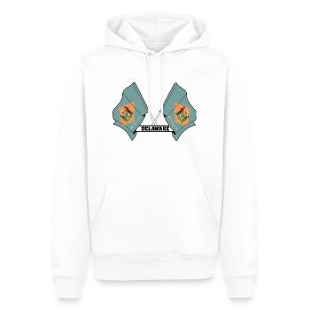 Zwei Flaggen mit dem Text DELAWARE - Männer Premium Bio Hoodie - Weiß - Vorne - Nico (187cm)