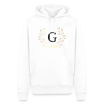 Lettre g couronne Floral doré - Sweat à capuche Premium bio Homme - blanc - Devant - Nico (187cm)