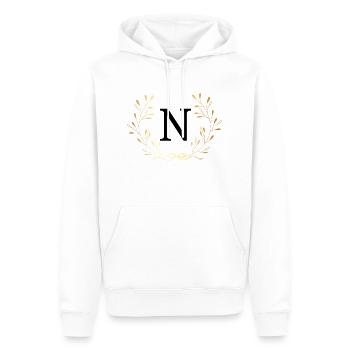 Lettre n couronne Floral doré - Sweat à capuche Premium bio Homme - blanc - Devant - Nico (187cm)