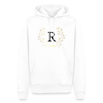 Lettre r couronne Floral doré - Sweat à capuche Premium bio Homme - blanc - Devant - Nico (187cm)