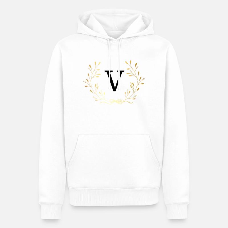 Buchstabe V Goldene Blumenkrone - Männer Premium Bio Hoodie - Weiß
