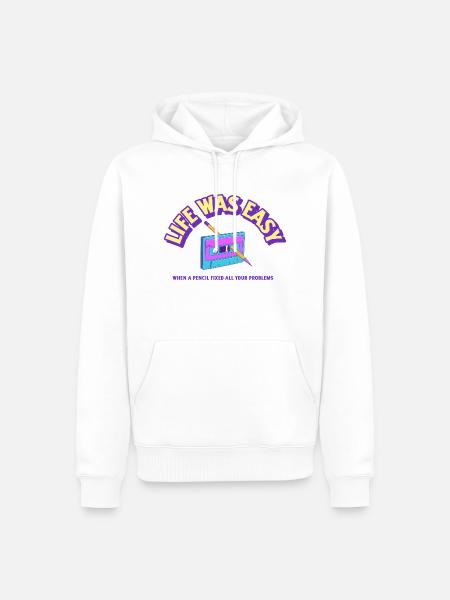 Easy Life with a casette and a pencil - Männer Premium Bio Hoodie - Weiß