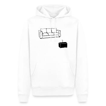 Wohnzimmer, Männer, Bier, Sofa, Fernseher, TV, - Männer Premium Bio Hoodie - Weiß - Vorne - Nico (187cm)