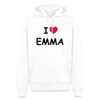J'aime Emma - Sweat à capuche Premium bio Homme - blanc - Devant - Nico (187cm)