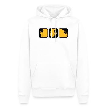 escalade des boîtes de logos d'homme le soir 3 - Sweat à capuche Premium bio Homme - blanc - Devant - Nico (187cm)
