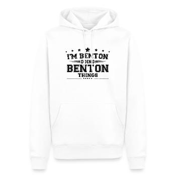 Je suis Benton en train de faire des choses Benton - Sweat à capuche Premium bio Homme - blanc - Devant - Nico (187cm)