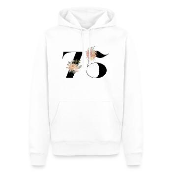 75e anniversaire fleuris (Cadeau de 75 ans) - Sweat à capuche Premium bio Homme - blanc - Devant - Nico (187cm)