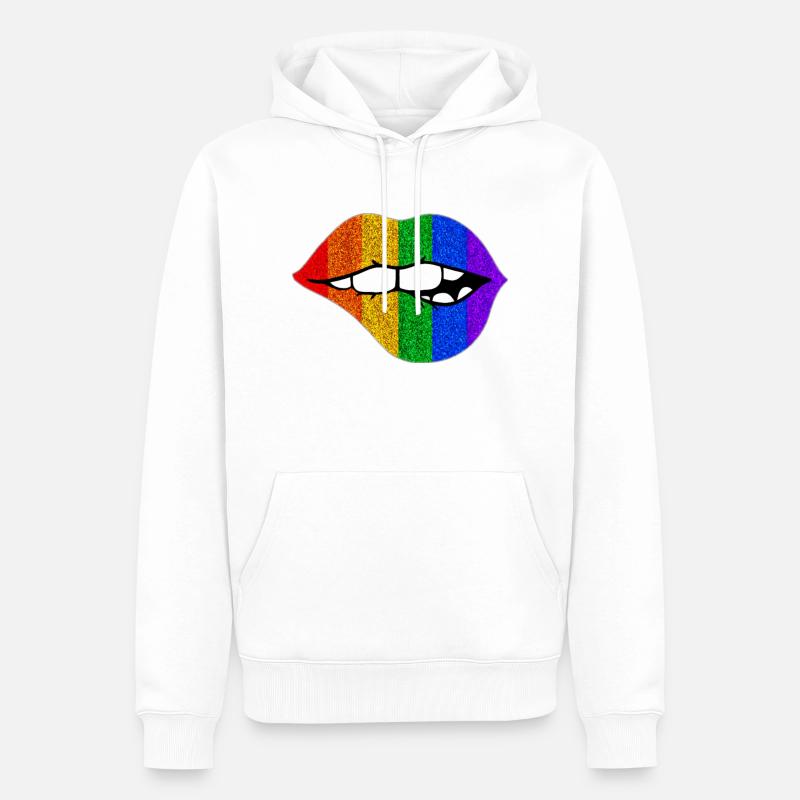 LGBTQ+ LIPS BITING PRIDE - Männer Premium Bio Hoodie - Weiß