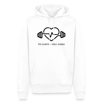 🚀 No Limits – Only Goals Geschenkidee - Männer Premium Bio Hoodie - Weiß - Vorne - Nico (187cm)