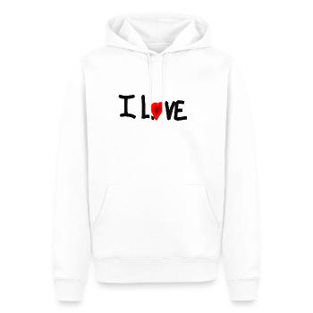 i love - Sweat à capuche Premium bio Homme - blanc - Devant - Nico (187cm)
