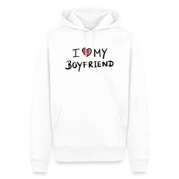 i_love_my_boyfriend__f2 - Sweat à capuche Premium bio Homme - blanc - Devant - Nico (187cm)