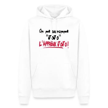 HUMOUR affreux jojo!!! t-shirt,logo,motif,visuel - Sweat à capuche Premium bio Homme - blanc - Devant - Nico (187cm)