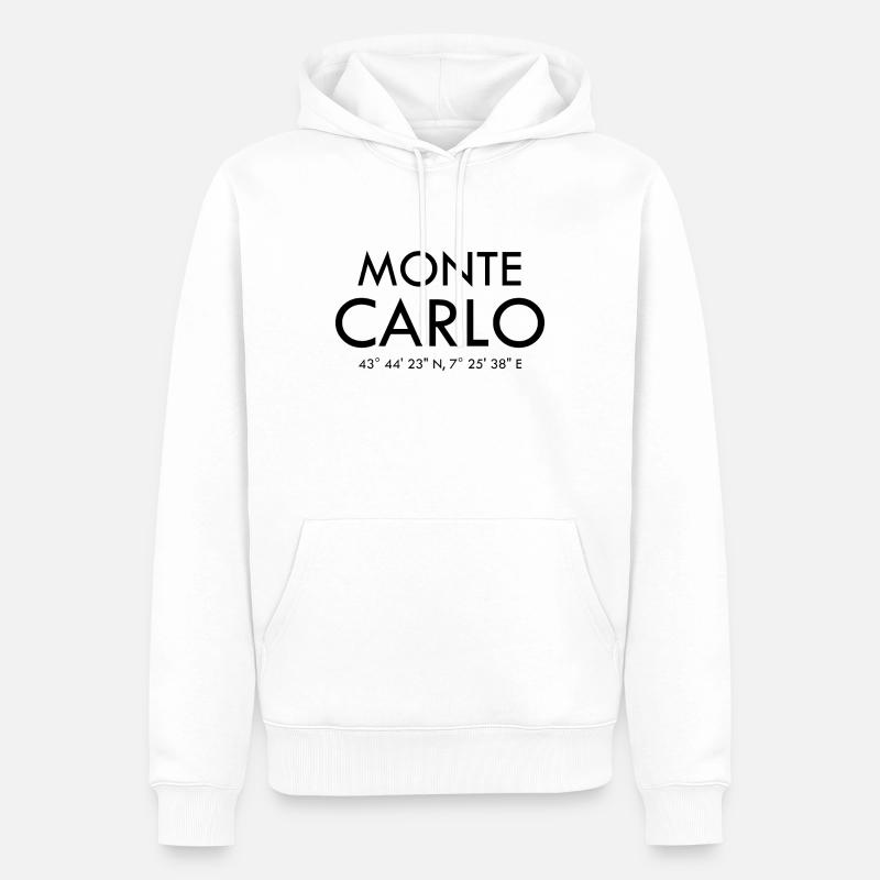 Monte Carlo Monaco Coordonnées Latitude Longitude - Sweat à capuche Premium bio Homme - blanc