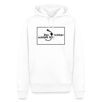 Der Trichter schläft NIE - Männer Premium Bio Hoodie - Weiß - Vorne - Nico (187cm)