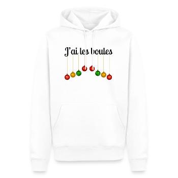 Pull de Noël drôle | « J’ai les boules » - Sweat à capuche Premium bio Homme - blanc - Devant - Nico (187cm)