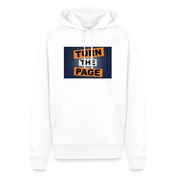 Tourner la page en disant lettrage - Sweat à capuche Premium bio Homme - blanc - Devant - Nico (187cm)