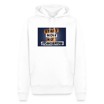 Start Now Not Tomorrow Spruch Schriftzug - Männer Premium Bio Hoodie - Weiß - Vorne - Nico (187cm)