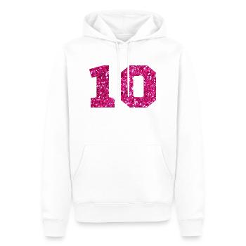 Numéro 10 paillettes rose - 10e anniversaire - Sweat à capuche Premium bio Homme - blanc - Devant - Nico (187cm)
