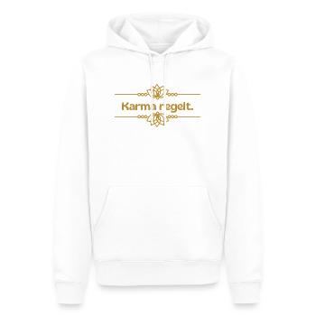Karma regelt - Männer Premium Bio Hoodie - Weiß - Vorne - Nico (187cm)