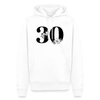 Nummer 30 Schwarze Blumen - 30. Blumenjubiläum - Männer Premium Bio Hoodie - Weiß - Vorne - Nico (187cm)