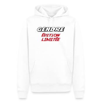 GENDRE édition limitée - Sweat à capuche Premium bio Homme - blanc - Devant - Nico (187cm)
