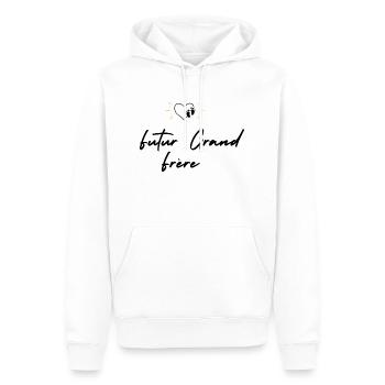 Futur grand frère - annonce futur grand frère - Sweat à capuche Premium bio Homme - blanc - Devant - Nico (187cm)