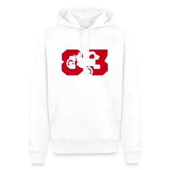 Moto 83 motard - Sweat à capuche Premium bio Homme - blanc - Devant - Nico (187cm)