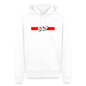 069 - Frankfurt Vorwahl - Telefon - telefonieren - Männer Premium Bio Hoodie - Weiß - Vorne - Nico (187cm)