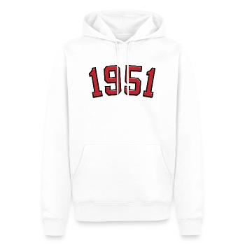 Année de naissance sport 1951 - Sweat à capuche Premium bio Homme - blanc - Devant - Nico (187cm)