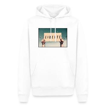 Pancarte - Liberté - Sweat à capuche Premium bio Homme - blanc - Devant - Nico (187cm)
