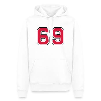 69__f2 - Männer Premium Bio Hoodie - Weiß - Vorne - Nico (187cm)