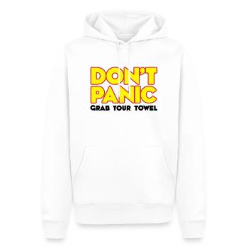 Don't panic - Grab your towel - Keine Panik - - Männer Premium Bio Hoodie - Weiß - Vorne - Nico (187cm)