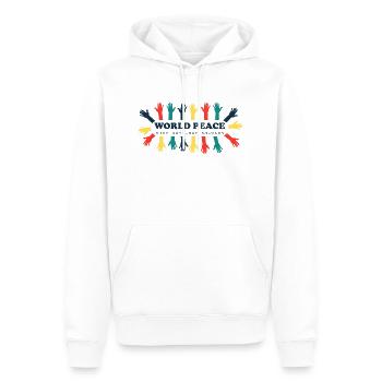 World Peace - Stop Hate, Racism and Wars! - Männer Premium Bio Hoodie - Weiß - Vorne - Nico (187cm)