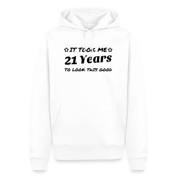 21 / anniversaire / Sport / Fête / vingt et un - Sweat à capuche Premium bio Homme - blanc - Devant - Nico (187cm)