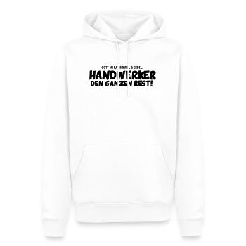 Gott schuf Himmel und Erde - Handwerker den Rest - Männer Premium Bio Hoodie - Weiß - Vorne - Nico (187cm)